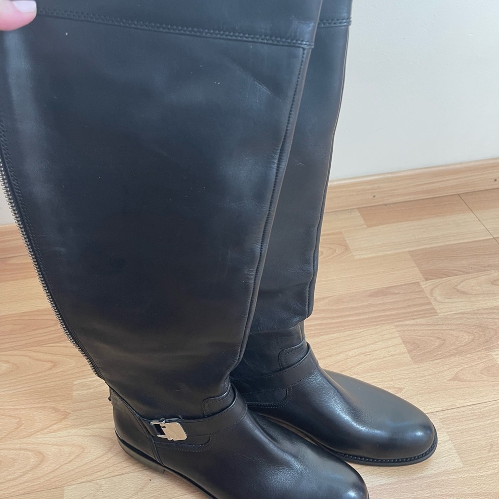 Coach Black Leather Over the Knee Boots with Silver Zipper - Picture 2 of 9